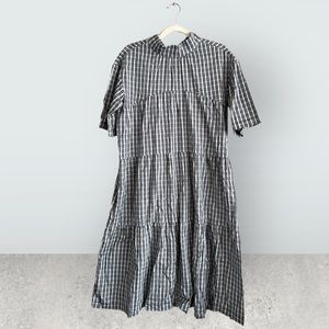 Everlane check print tiered dress, size small